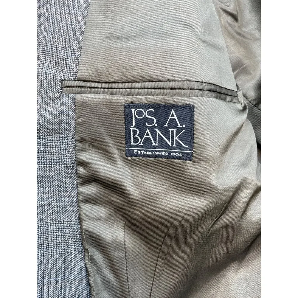 Jos A Bank Suit Mens 43R Glen Plaid Wool Cashmere 2-Button Pants 36x29- 2 Pieces